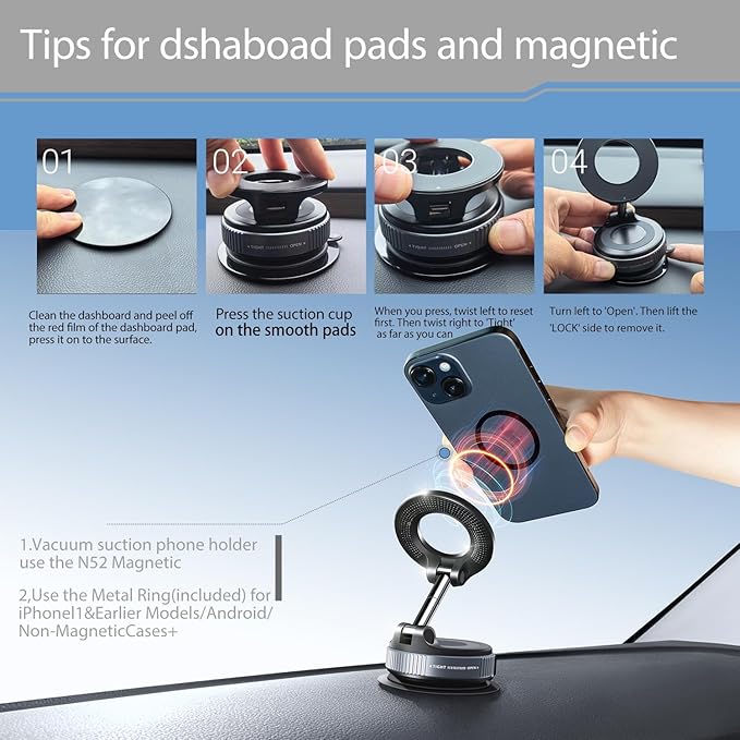 Magnetic Vacuum Suction Mobile Holder, Multiple Angle Adjustment, Retractable, Strong Magnetic Attachment.